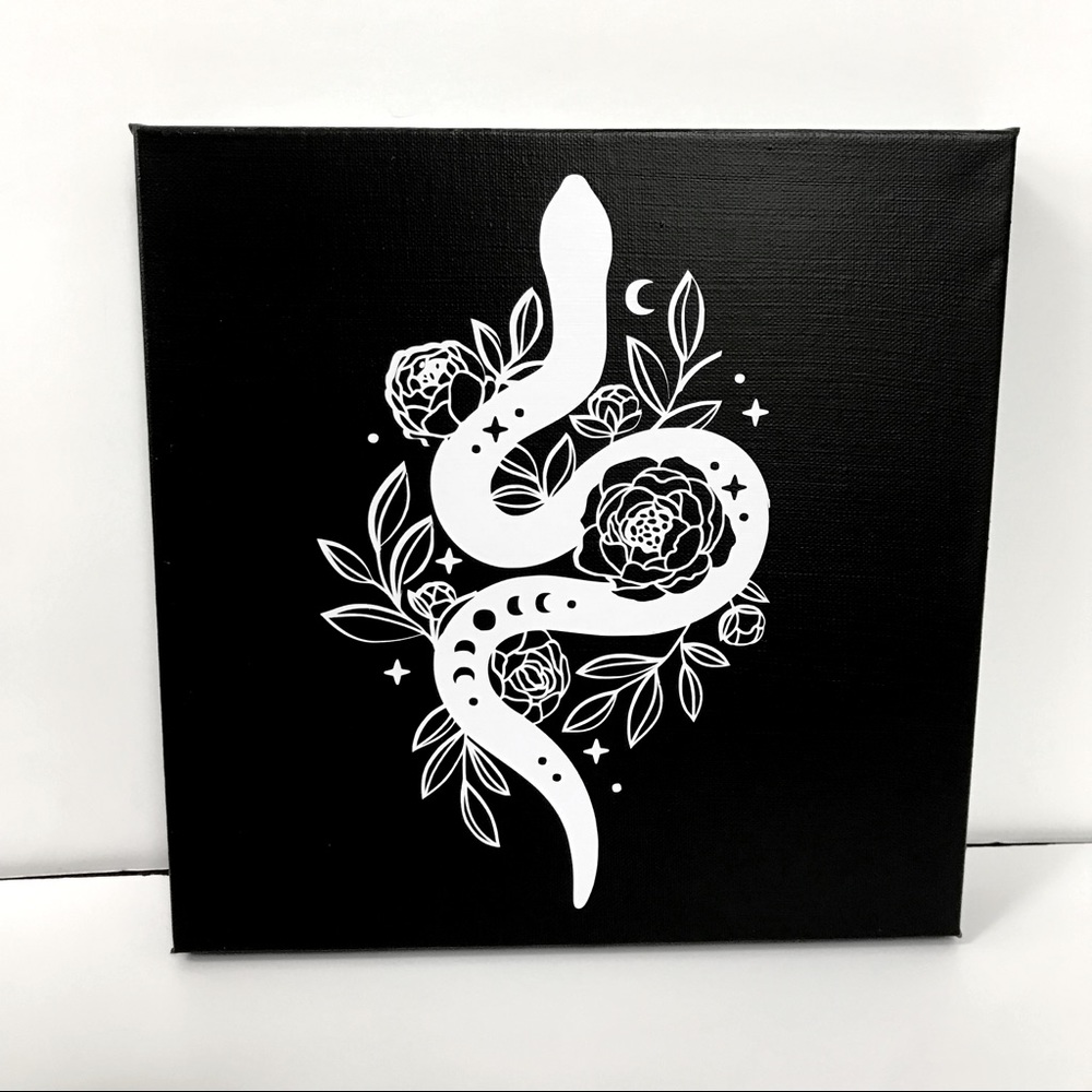 Handmade Gothic Snake & Roses Canvas